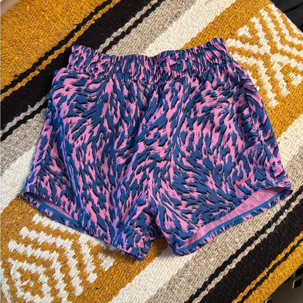 Nike Pink and Blue Patterned Athletic Shorts